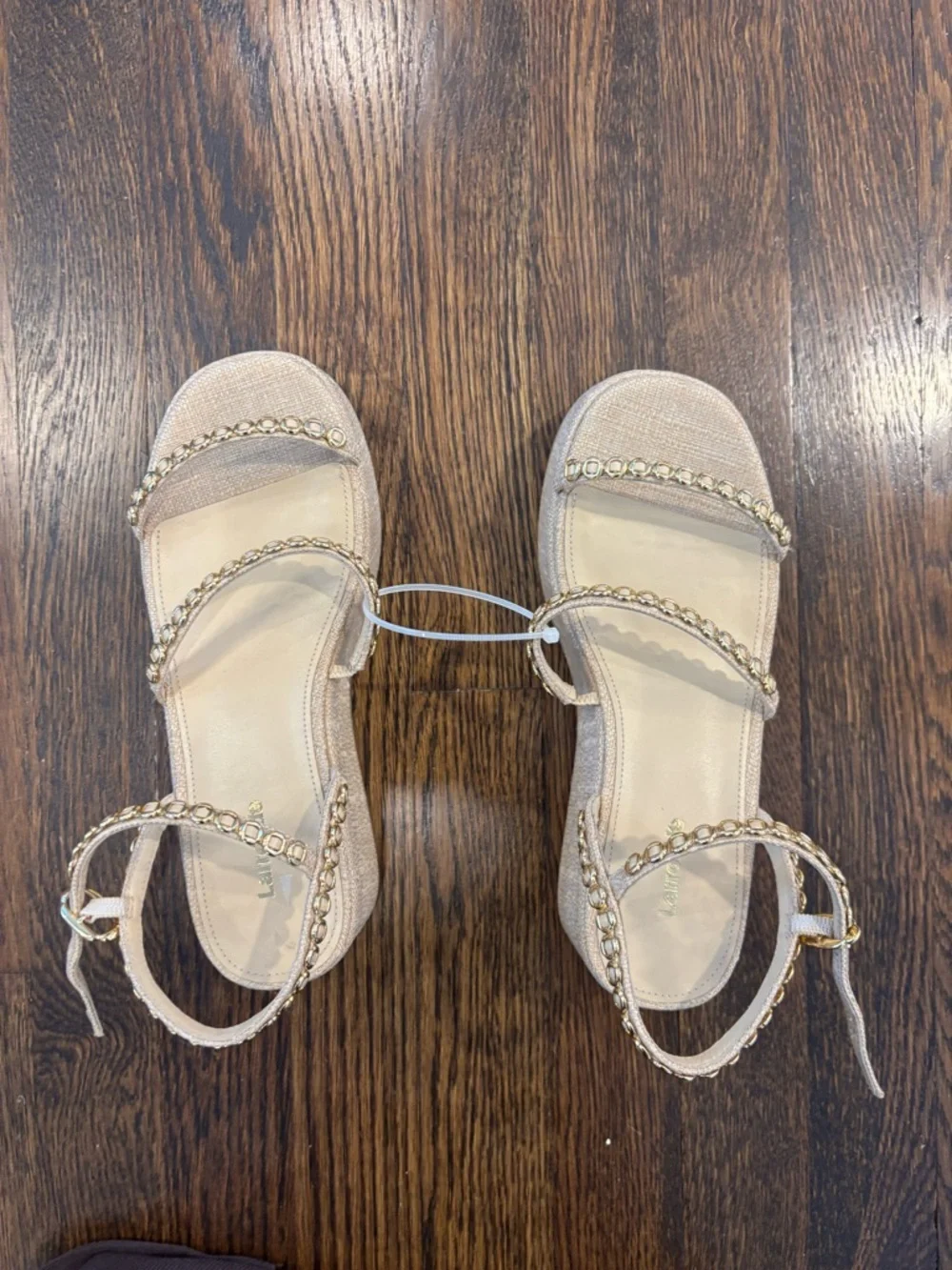 Larroudé Gio Milanina Platform Sandals Raffia Gold Size 7.5